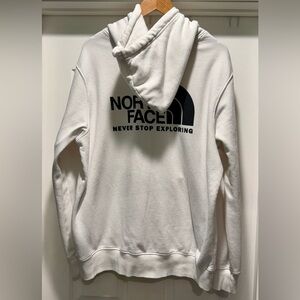 EUC: The North Face Men’s XL White Hoodie Never Stop Exploring Logo Sweatshirt
